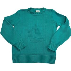 VTG EastWind by Alps Teal‎ Knit Sweater W/ Sailboat Design Crew Nautical Style M